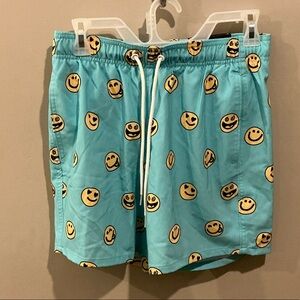 Hollister Men’s Swim Trunks – Blue Smiley Face Print – Size XS